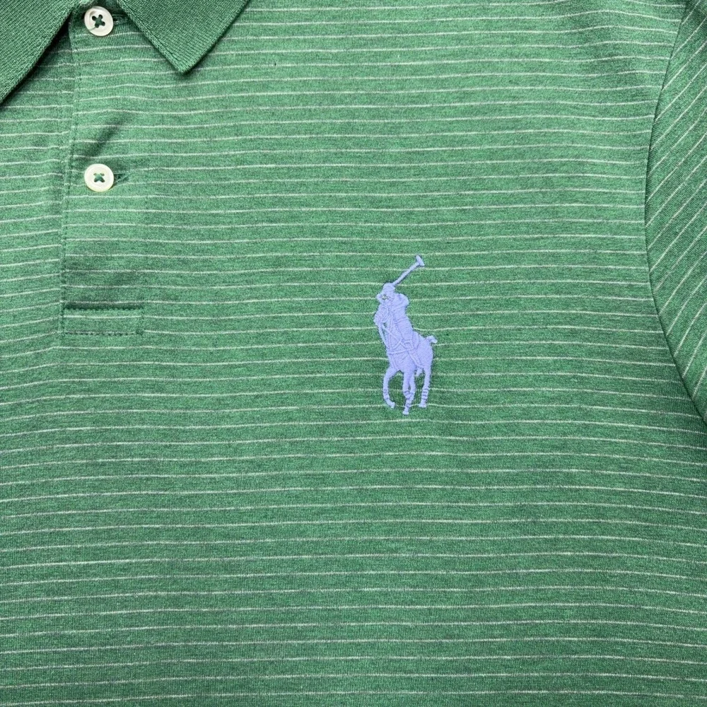 Polo Ralph Lauren Polo Shirt Mens Large Green Striped Pro Fit Pima Cotton Pony